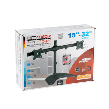 Кронштейн для монитора Arm media LCD-T52 black на 2 монитора, наклонн-поворотное, 15-32", до 20кг