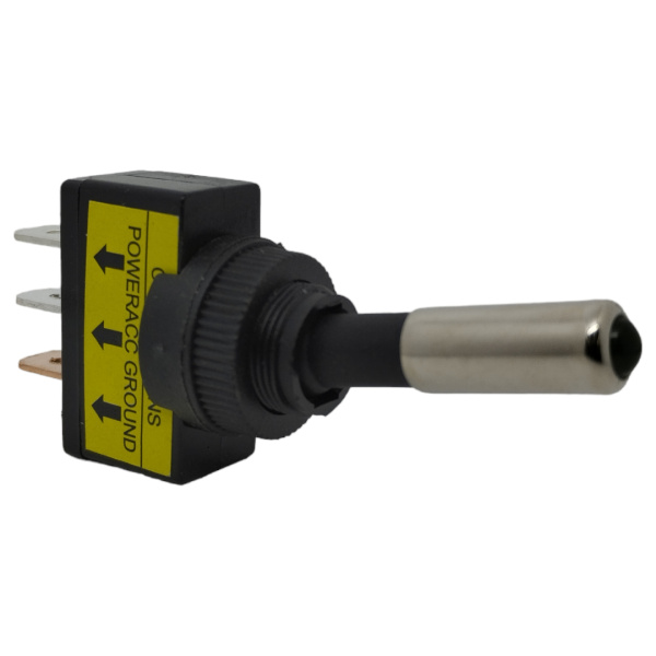 Переключатель тумблерный ON-OFF, SPST, 26.2*12мм М12, DC 12в, 20а, индикация, зеленый, ASW-15D