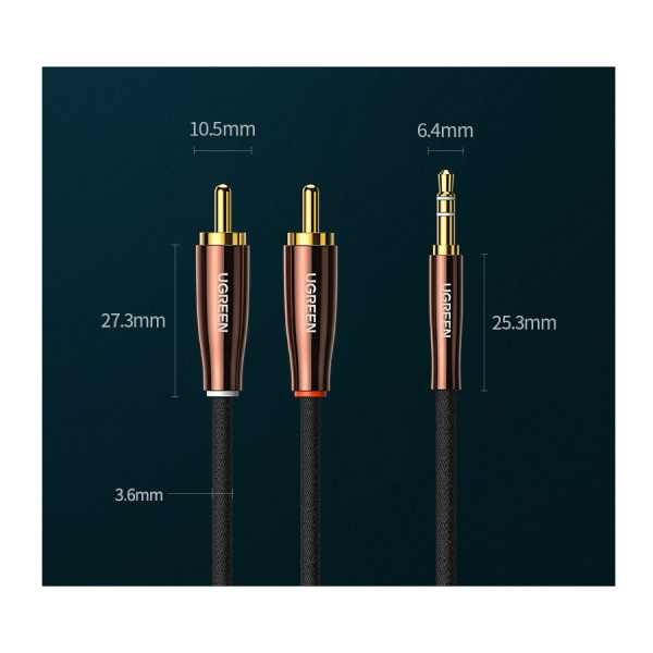 Кабель_аудио 3.5Дж-2RCA - _1м UGREEN AV170 (80845) черный/темно-медный