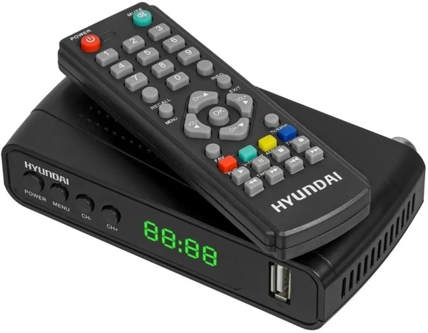 Цифровая приставка DVB-T2 Hyundai H-DVB520 + WiFi-адаптер черный H-DVB520WA (поддержка Интернет-сервисов Погода, YouTube,IPTV, Megogo)