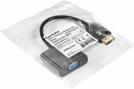 Кабель-переходник DisplayPort-VGA ExeGate [EX-DPM-VGAF-0.2] (20M/15F, 0,2м)