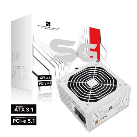 Блок питания 750W/ Power Supply Thermalright, 750W 80+ Gold (ATX, 3.1, PCIe 5.1, Non-modular, 1x24(20+4)pin, 1xCPU 8(4+4)pin, 2xPCIe*2 8(6+2)pin, 5xSATA3, 1x12+4pin (12VHPWR PCIe 5.1 12+4pin 600mm), 3xMOLEX4pin, Active, 120x120mm, 150x140x86mm, APFC, whit