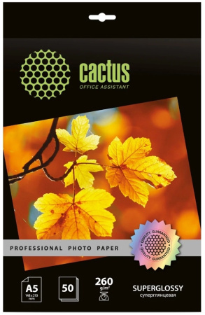 Бумага Cactus 260 г/м2, А5, PROF, глянцевая, 50л. CS-HGA526050