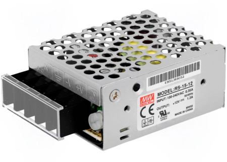Блок питания в корпусе 12в,  1.3а, IP20, 62.5*51*28мм, Mean Well RS-15-12
