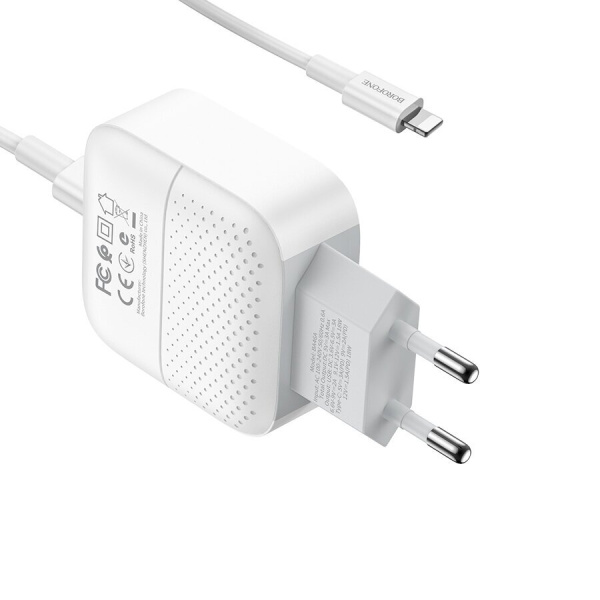 Зарядное_устройство - TypeC 18W PD+1 USB Quick Charge 3.0 (5V-3.0A/9V-2A/12V-1.5A) + кабель Type-C to Lightning BOROFONE BA46A белый