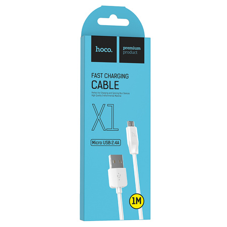 Кабель MicroUSB(m) - USB(m) HOCO X1, 1м,2.4A  белый