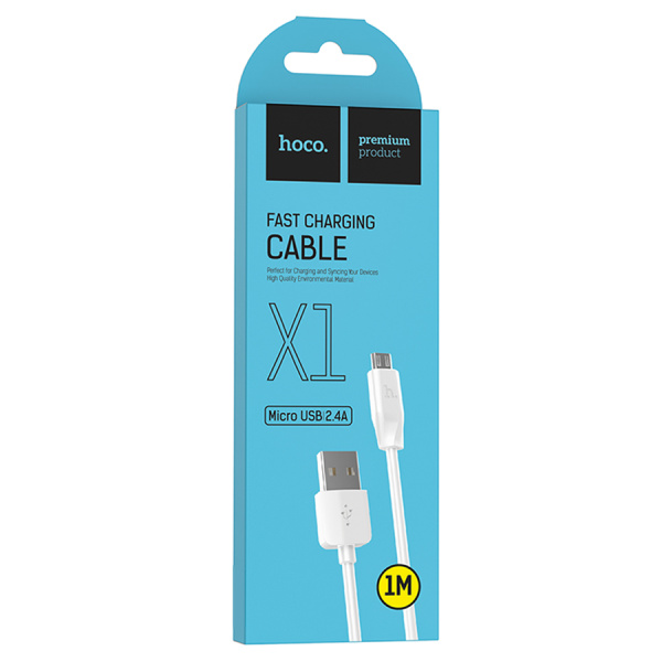 Кабель MicroUSB(m) - USB(m) HOCO X1, 1м,2.4A  белый