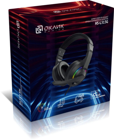 Игровая гарнитура Оклик HS-L315G полноразмерные, USB, кабель 1.8м, Black
