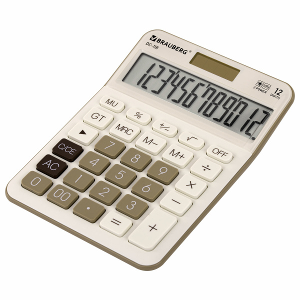 Калькулятор BRAUBERG 12 разрядов, DC-118-BG, бежевый (272963)