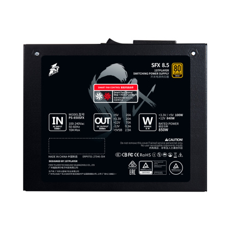 Блок питания 850Вт 1STPLAYER SFX 850W GOLD Black (APFC,80мм,3PCI-E,8SATA,80+Gold,модульный)[PS-850SFX]