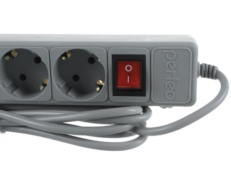 Сетевой фильтр  3.0м, 5 розеток Perfeo, POWER+, 10А, 2300Вт, с выключателем, с предохранителем, серый (PF-PP-5/3,0-G)
