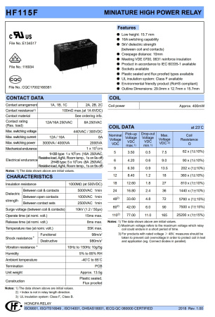 Реле электромагнитное AC 230в, 8а, DPDT, 29*12.7*15.7мм, Hongfa HF115F-A/230-2Z4BF