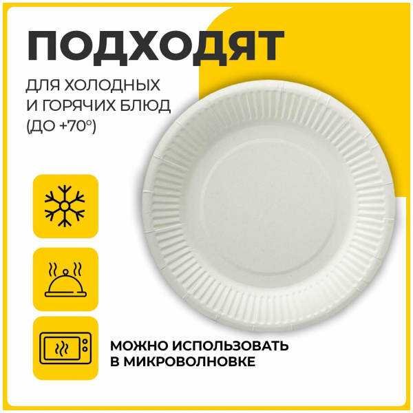 Одноразовая тарелка ЛАЙМА, D180, 100шт (608083)