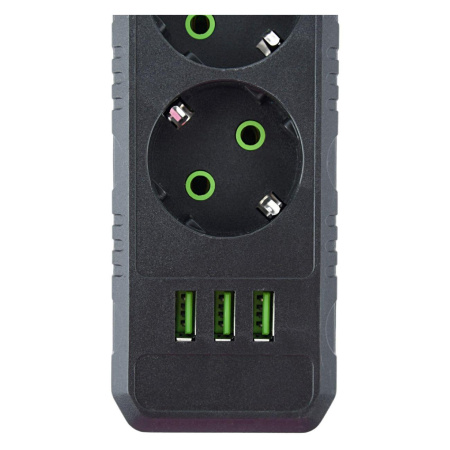 Сетевой удлинитель  2.0м, 5 розеток Amper, JH-1033U-2B, 10А, 2500Вт, 3usb, черный