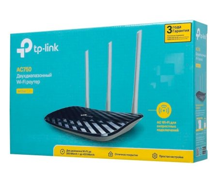 Маршрутизатор TP-Link Archer C20 AC750 802.11n/ac 433_Mbps 4xLAN 2.4/5 ГГц 1*USB 3G/4G