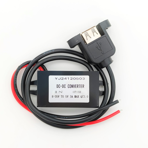 Преобразователь DC/DC в корпусе out  5V  3A, in 8..35V, IP67, QC3.0 USB-F, 46*27*14, YJ24120503QC3.0