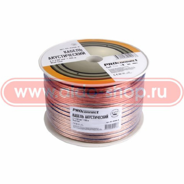 Кабель акустический 2*2.5мм2, PVC CCA, прозрачный, бухта 100м, ProConnect BlueLine 01-6208-6