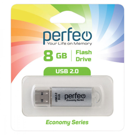 Флеш-накопитель USB2.0 8Gb Perfeo E01 (PF-E01S008ES) серебристый