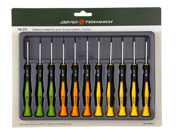 Набор отверток Дело техники 781571, SL1.5 SL2.0 SL2.5 PH000 PH00 PH0 T5 T6 T7 T8 T9, 50мм