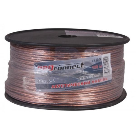 Кабель акустический 2*1.0мм2, PVC CCA, прозрачный, метражом, ProConnect BlueLine 01-6205-6