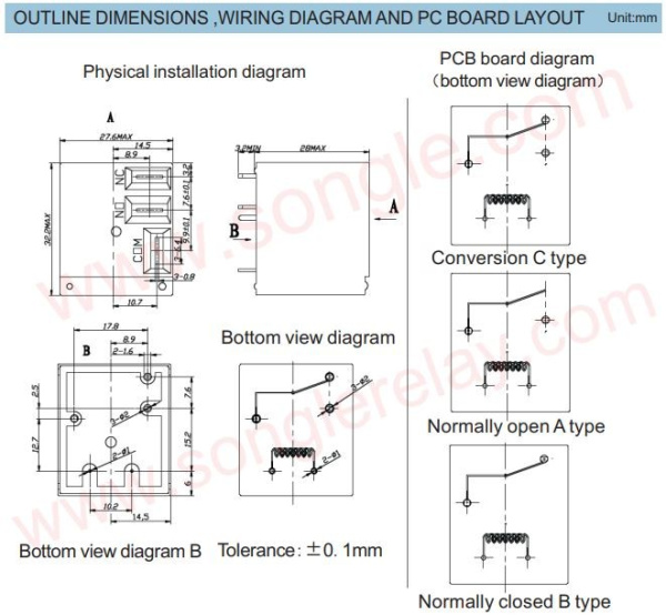 Реле электромагнитное DC 12в, 30а, SPDT, 32.2*27.6*28мм, Songle (T91) SLC-12VDC-SL-C