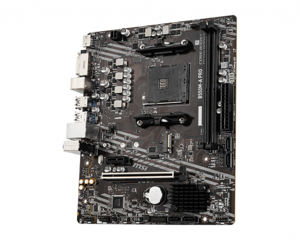 Мат.плата SocAM4 AMD B550 MSI B550M-A PRO (mATX,2DDR4,ECC/non-ECC,M.2,PCI-E16,PCI-E,DVI,HDMI,PC4600)