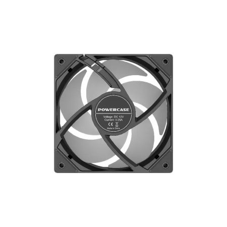 Кулер в корпус 120х120х25 Powercase (M53-12 ARGB) Black (600-1800prm/4pin PWM (M+F)+ 3pin ARGB (M+F)/48.32 CFM/25.5дБ/подшипник гидравлический/ARGB)
