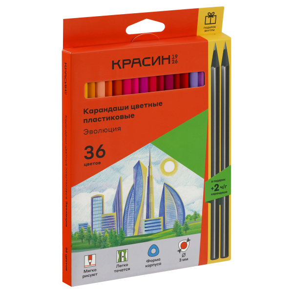Карандаши 36цв. Красин "Эволюция" + 2 ч/гр. (КР-360500)