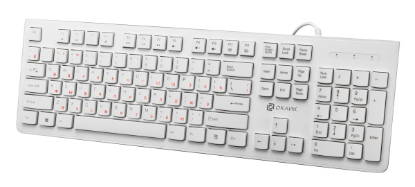 Клавиатура USB Oklick 505M slim, 104 клавиши, White