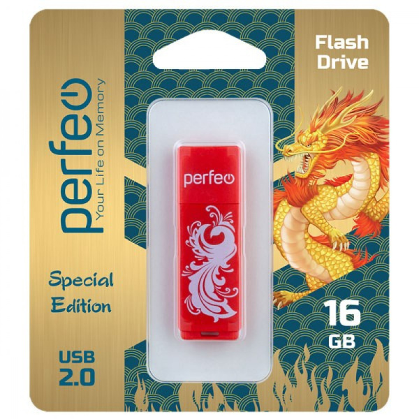 Флеш-накопитель USB2.0 16Gb Perfeo C04 (PF-C04RP016) Красный феникс