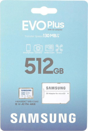 Карта_памяти MicroSDXC 512GB Samsung EVO Plus Class 10 UHS-I U3 V30 (MB-MC512KA/KR) (SD адаптер)