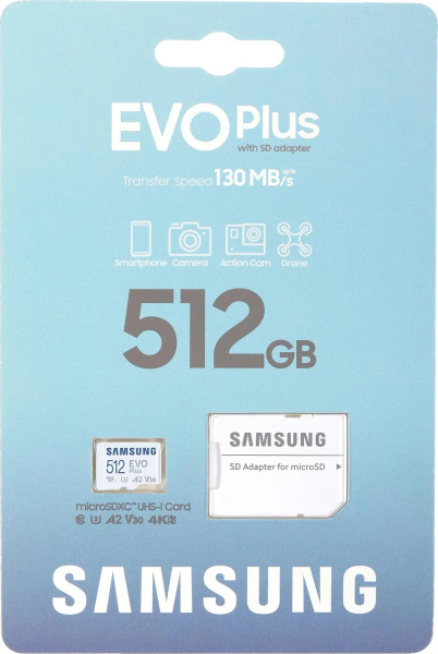 Карта_памяти MicroSDXC 512GB Samsung EVO Plus Class 10 UHS-I U3 V30 (MB-MC512KA/KR) (SD адаптер)