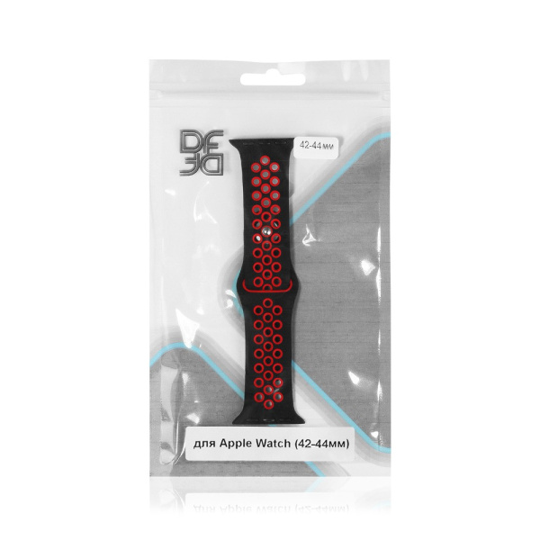 Ремешок спортивный силиконовый для Apple Watch (42-44мм) DF iSportband-02 (black/red)