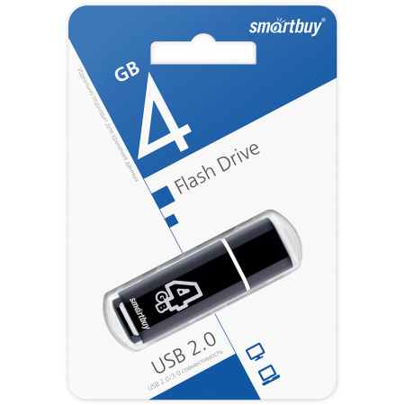 Флеш-накопитель USB2.0 4GB SmartBuy Glossy (SB4GBGS-K) черный