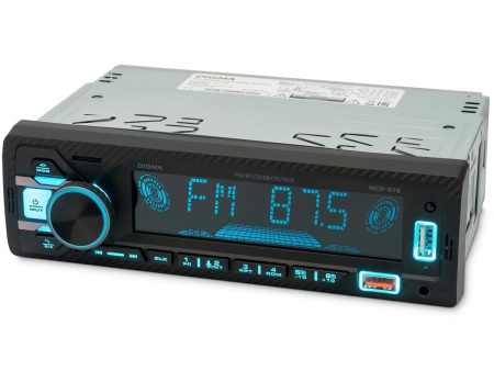 Автомагнитола Digma  MCP-515 1DIN, 4x45Вт, MP3, FM, USB, AUX, BT5.0, ПДУ
