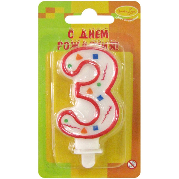 Свеча "Цифра 3" Красное Конфетти 7см 108100