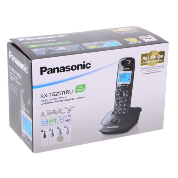 Радиотелефон Panasonic KX-TG2511RUN платиновый/черный 1трубка/50м/300м/АОН/книга_50номеров/спикерфо