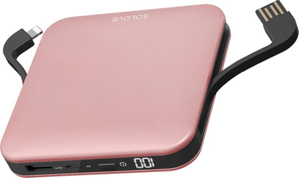 Аккумулятор внешний 10000_mAh Xiaomi Mi SOLOVE со встроенными кабелями USB и Lightning (A2-PRO Rose 