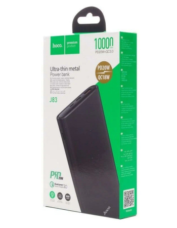 Аккумулятор внешний 10000_mAh HOCO J83 20W/2 USB 3.0/Micro/Type-C (черный)