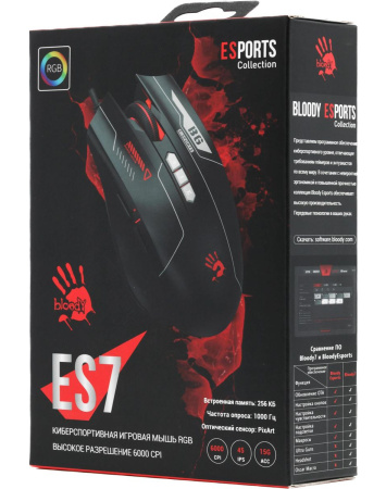 Игровая мышь USB A4Tech Bloody ES7 оптическая, 6000dpi, 8кн., Black