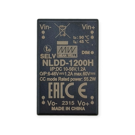 Драйвер светодиодный (LED) DC-DC 1200мА, out6..46в, in10..56в, 55вт, Mean Well NLDD-1200H