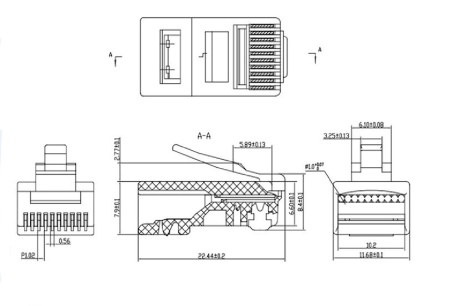 Джек (разъем, коннектор) RJ50 (10P10C), неэкранированный