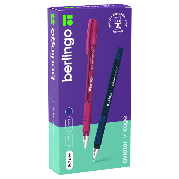 Ручка шариковая BERLINGO "Aviator Vintage" 0,7мм., грип. синяя (CBp_07513)