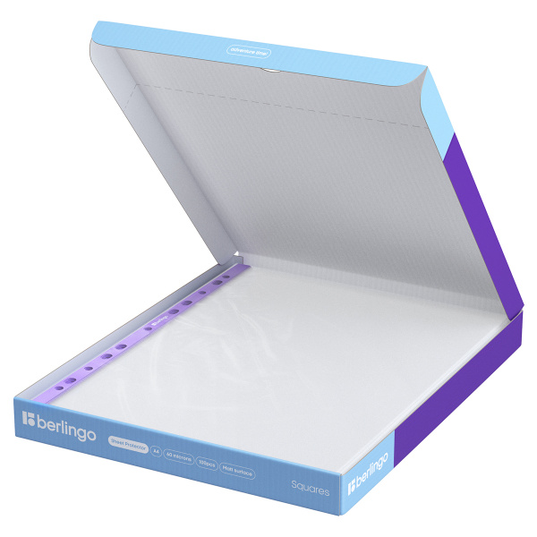 Файл перфорированный А4 60мкм. BERLINGO "Squares" 100 шт., матовый, картон. упаковка (SPb_A4060)