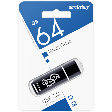Флеш-накопитель USB2.0 64GB SmartBuy Glossy (SB64GBGS-K) черный