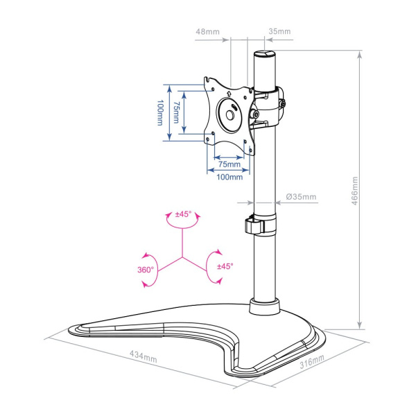 Кронштейн для монитора Arm media LCD-T51 black наклонн-поворотное, 15-32", до 10кг