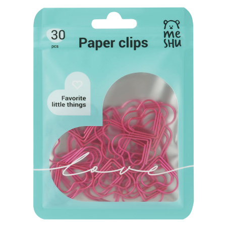 Скрепки 25мм. MESHU "Little Hearts" 30шт., фигурные (MS_65864)