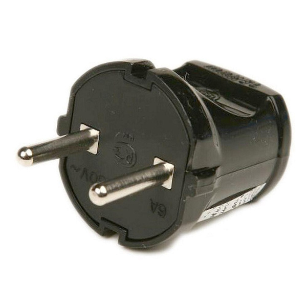 Вилка электрическая Makel 10051, 6а, без земли, прямая, IP20, черный