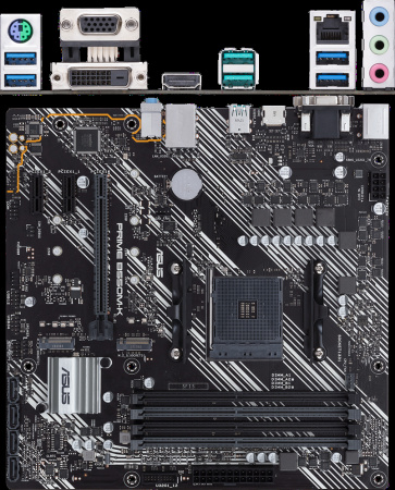 Мат.плата SocAM4 AMD B550 Asus PRIME B550M-K (mATX,4DDR4,ECC/non-ECC,2M.2,2PCI-E,VGA,DVI,HDMI,PC4400