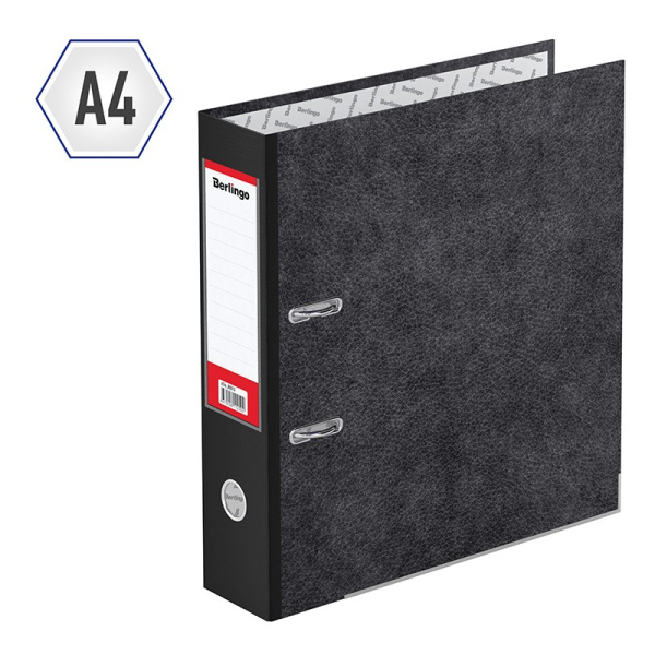 Папка-регистратор 80мм. BERLINGO "Hyper" мрамор, нижний метал. кант, черная (ATm_80510)